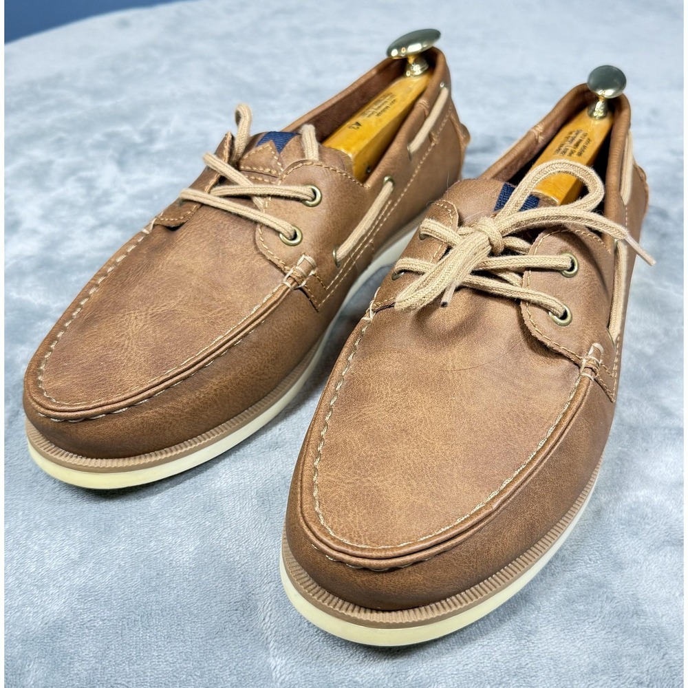 Sonoma Boat Shoes Mens Size 11W Brown Faux Leather Lace Up Casual Deck Nautical
